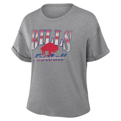Buffalo Bills Women's Overplayed Tribute Tri-Blend Boxy T-Shirt - Heather Gray T-shirts