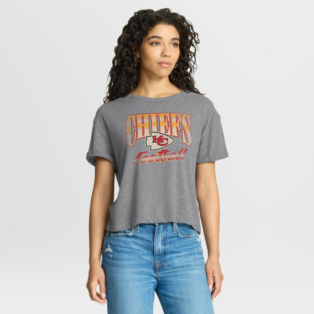 Kansas City Chiefs Women's Overplayed Tribute Tri-Blend Boxy T-Shirt - Heather Gray T-shirts