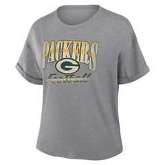 Green Bay Packers Women's Overplayed Tribute Tri-Blend Boxy T-Shirt - Heather Gray T-shirts
