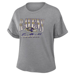 Baltimore Ravens Women's Overplayed Tribute Tri-Blend Boxy T-Shirt - Heather Gray T-shirts