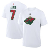 Brock Faber Minnesota Wild Fanatics Authentic Stack Name & Number T-Shirt - White | US 2001571384