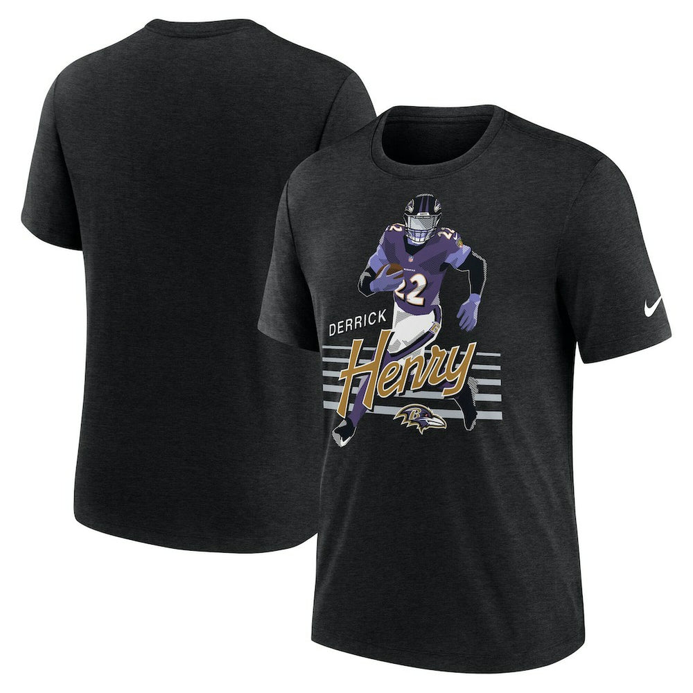 Derrick Henry Baltimore Ravens Player Graphic T-Shirt - Heather Black T-shirts