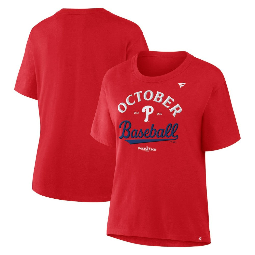 Philadelphia Phillies Women's Fanatics 2025 MLB Postseason Locker Room T-Shirt - Red T-shirts