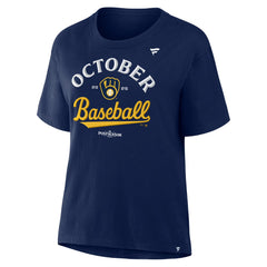 Milwaukee Brewers Women's 2025 MLB Postseason Locker Room T-Shirt - Navy T-shirts