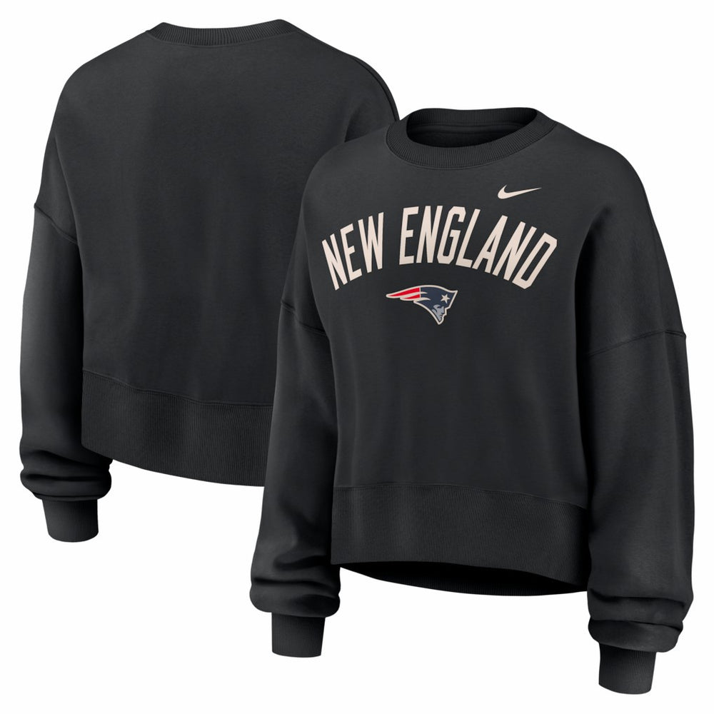 New England Patriots Women's Oversized High Hip Legacy Arch Phoenix Fleece Sweatshirt - Black Sweatshirts