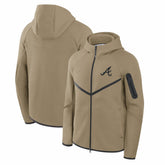 Atlanta Braves Nike Tech Fleece Raglan Full-Zip Windrunner Hoodie - Tan Hoodies