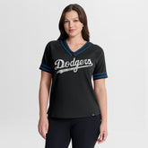 Los Angeles Dodgers Fanatics Women's Diva Race Ahead Raglan V-Neck T-Shirt - Black T-shirts