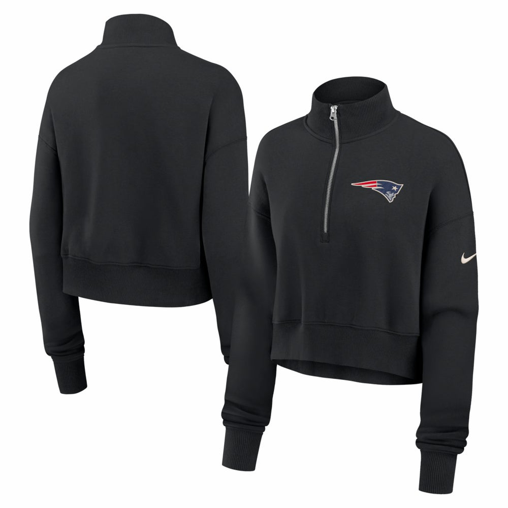 New England Patriots Women's Legacy Phoenix Fleece Cropped Half-Zip Sweatshirt - Black Sweatshirts