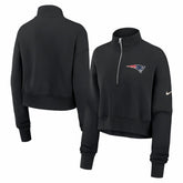 New England Patriots Women's Legacy Phoenix Fleece Cropped Half-Zip Sweatshirt - Black Sweatshirts