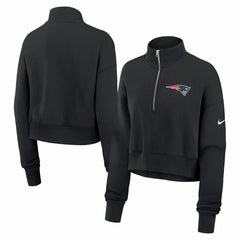 New England Patriots Women's Legacy Phoenix Fleece Cropped Half-Zip Sweatshirt - Black Sweatshirts