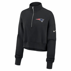 New England Patriots Women's Legacy Phoenix Fleece Cropped Half-Zip Sweatshirt - Black Sweatshirts