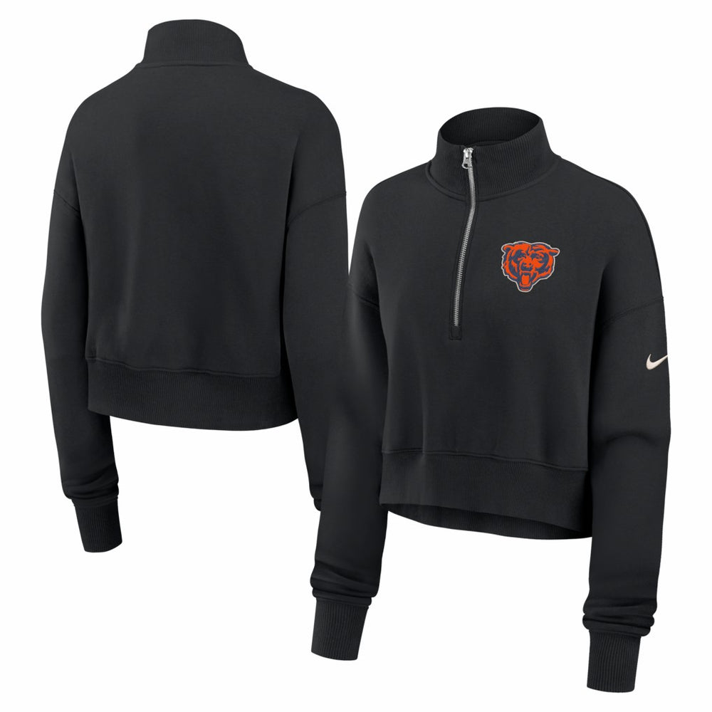 Chicago Bears Women's Legacy Phoenix Fleece Cropped Half-Zip Sweatshirt - Black Sweatshirts