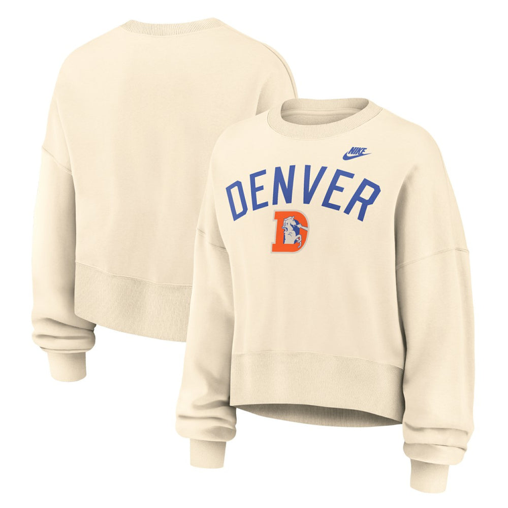 Denver Broncos Women's Oversized High Hip Legacy Arch Phoenix Fleece Sweatshirt - Natural Sweatshirts
