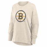Boston Bruins Fanatics Women's Distressed Logo Long Sleeve T-Shirt - Cream | US 2001639165