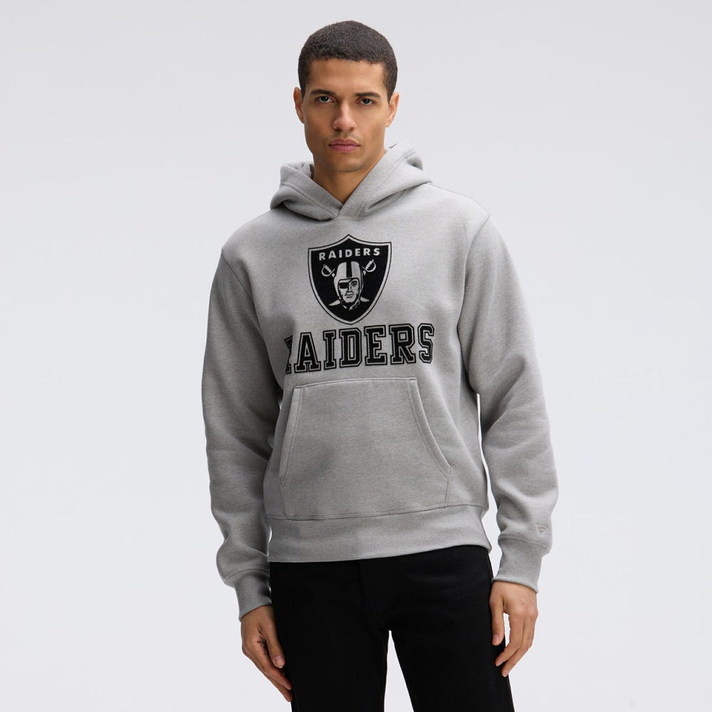 Las Vegas Raiders IconicFleece Flocked Hoodie - Heather Gray Hoodies
