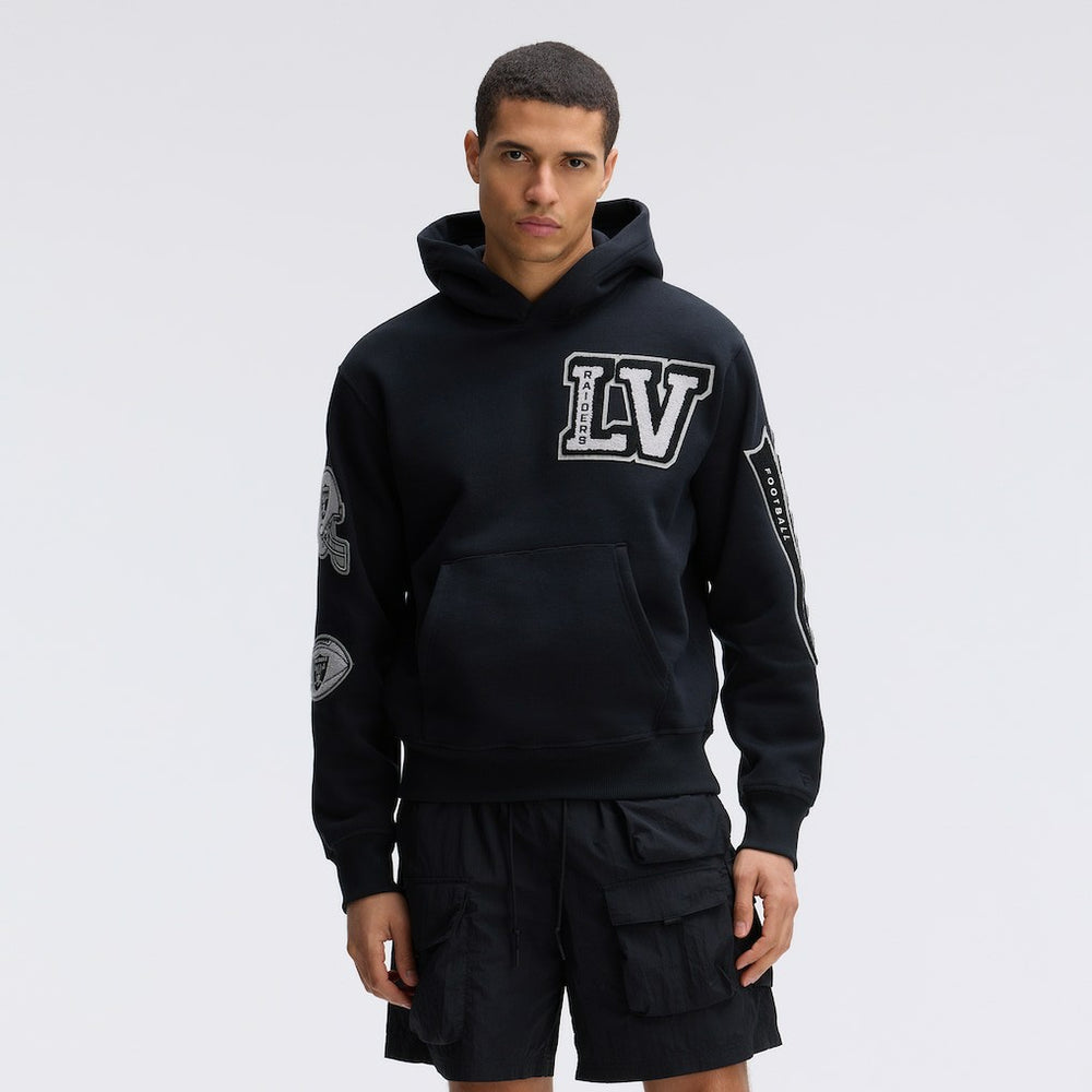 Las Vegas Raiders IconicFleece Letterman Hoodie - Black Hoodies