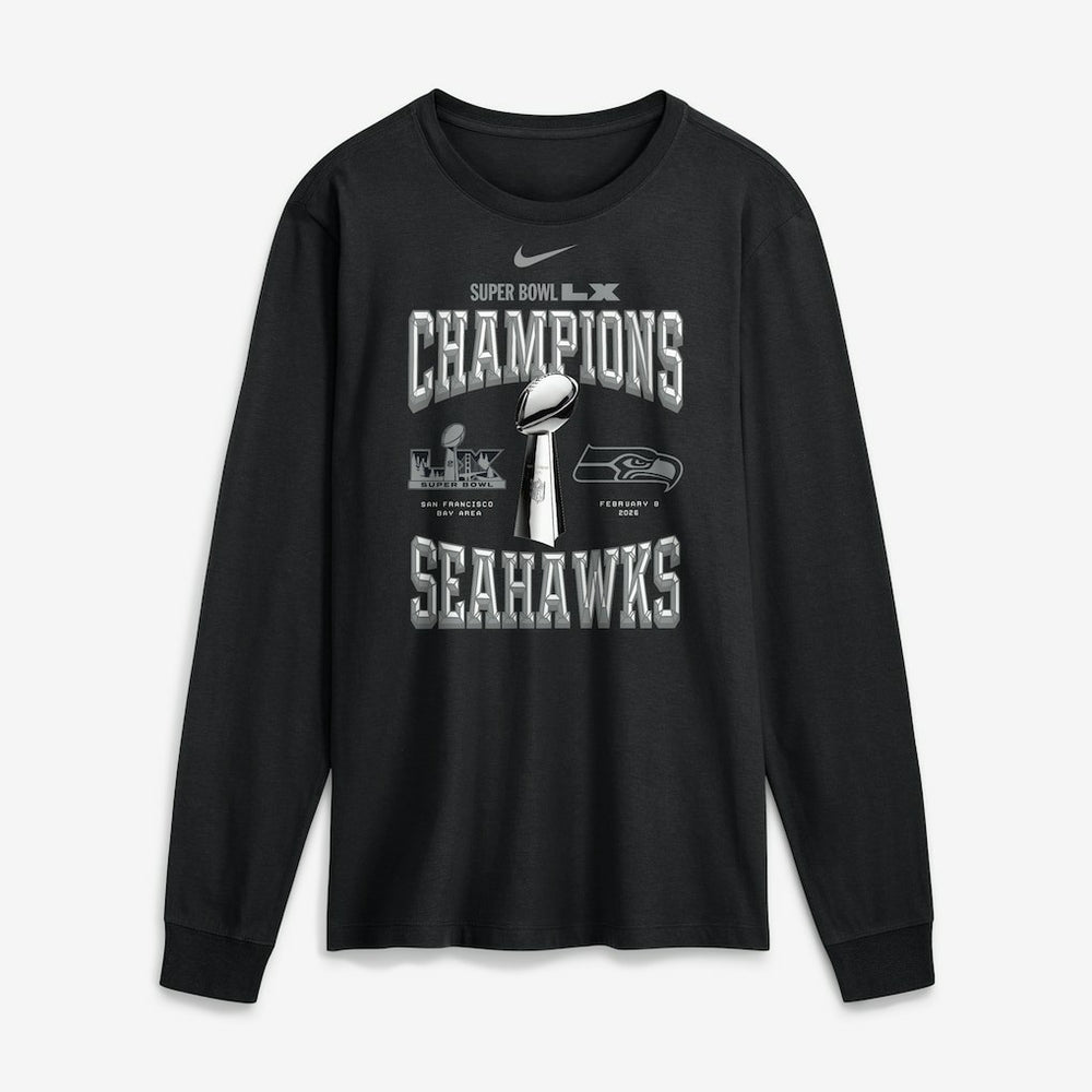 Seattle Seahawks Super Bowl LX Champions Locker Room Trophy Collection Long Sleeve T-Shirt - Black T-shirts