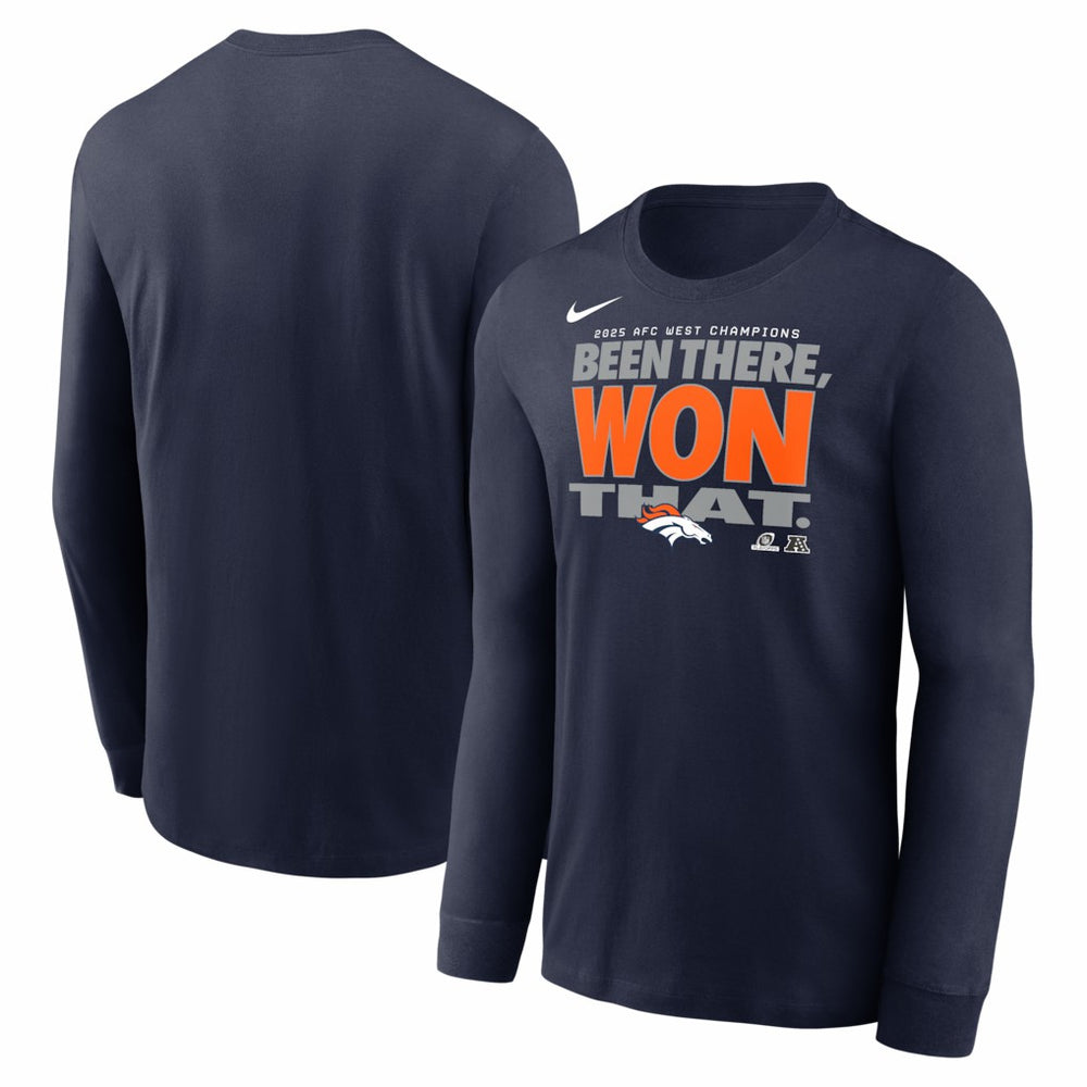 Denver Broncos 2025 AFC West Division Champions Locker Room Trophy Collection Long Sleeve T-Shirt - Navy T-shirts
