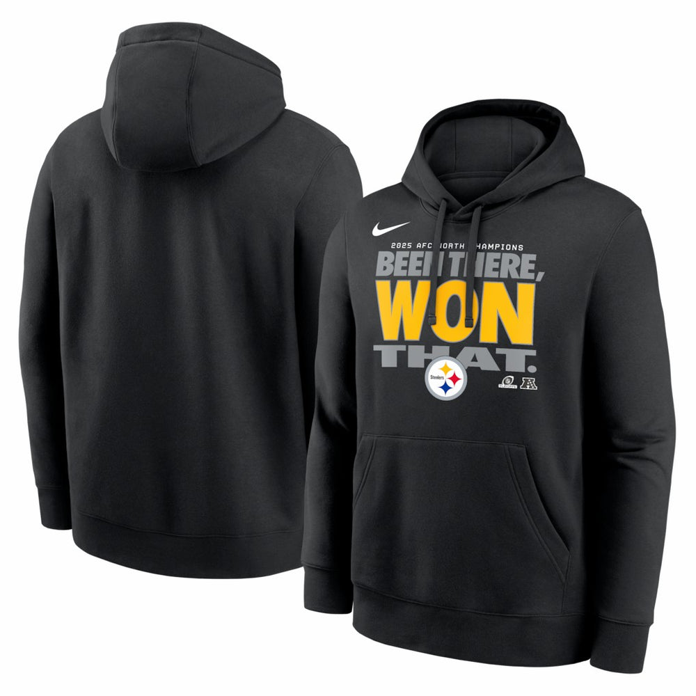 Pittsburgh Steelers 2025 AFC North Division Champions Locker Room Trophy Collection Hoodie - Black Hoodies