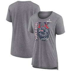 New England Patriots Women's Super Bowl LX Retro Tri-Blend T-Shirt - Heather Gray T-shirts