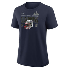 New England Patriots Women's 2025 AFC Champions Helmet T-Shirt - Navy T-shirts