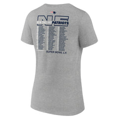 New England Patriots Women's Super Bowl LX Roster V-Neck T-Shirt - Heather Gray T-shirts