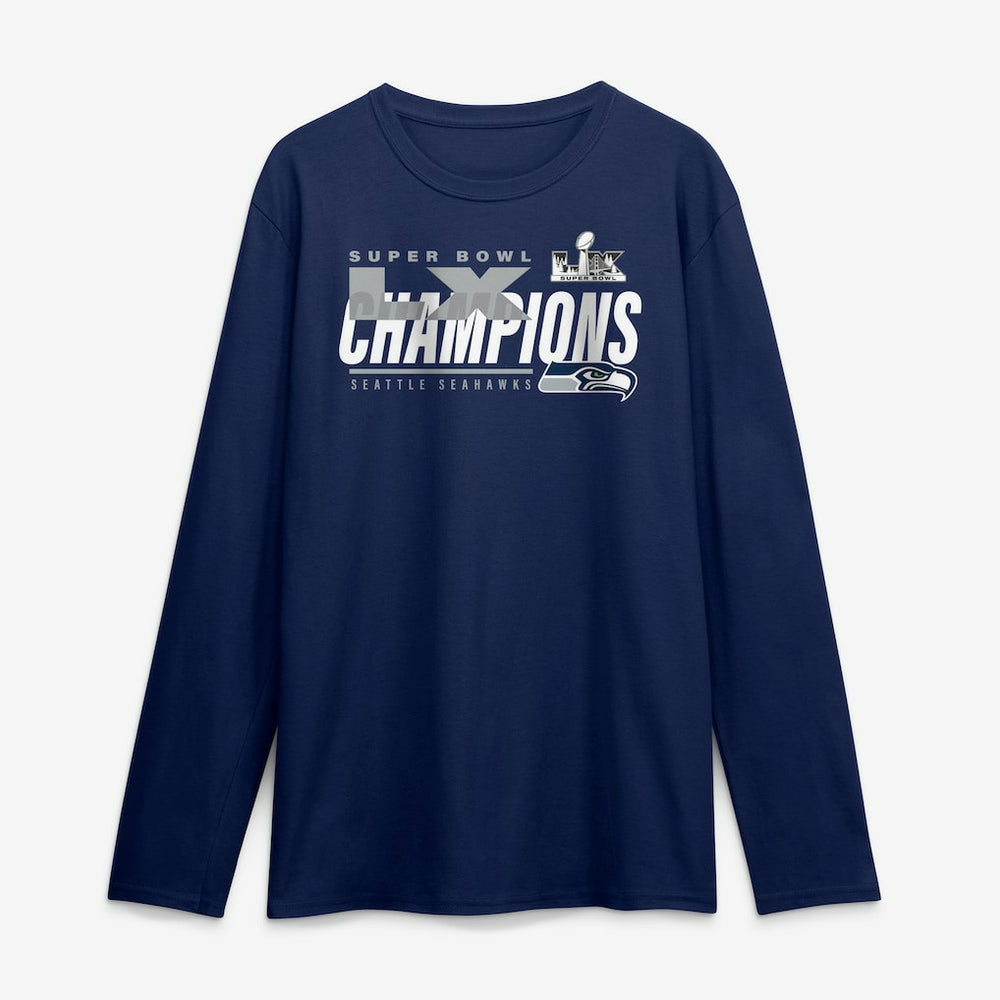 Seattle Seahawks Super Bowl LX Champions Iconic Victory Long Sleeve T-Shirt - College Navy T-shirts