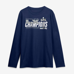 Seattle Seahawks Super Bowl LX Champions Iconic Victory Long Sleeve T-Shirt - College Navy T-shirts