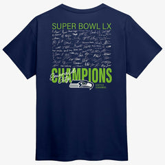 Seattle Seahawks Super Bowl LX Champions Autograph Signing Roster T-Shirt - College Navy T-shirts