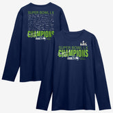 Seattle Seahawks Super Bowl LX Champions Autograph Signing Long Sleeve Roster T-Shirt - College Navy T-shirts