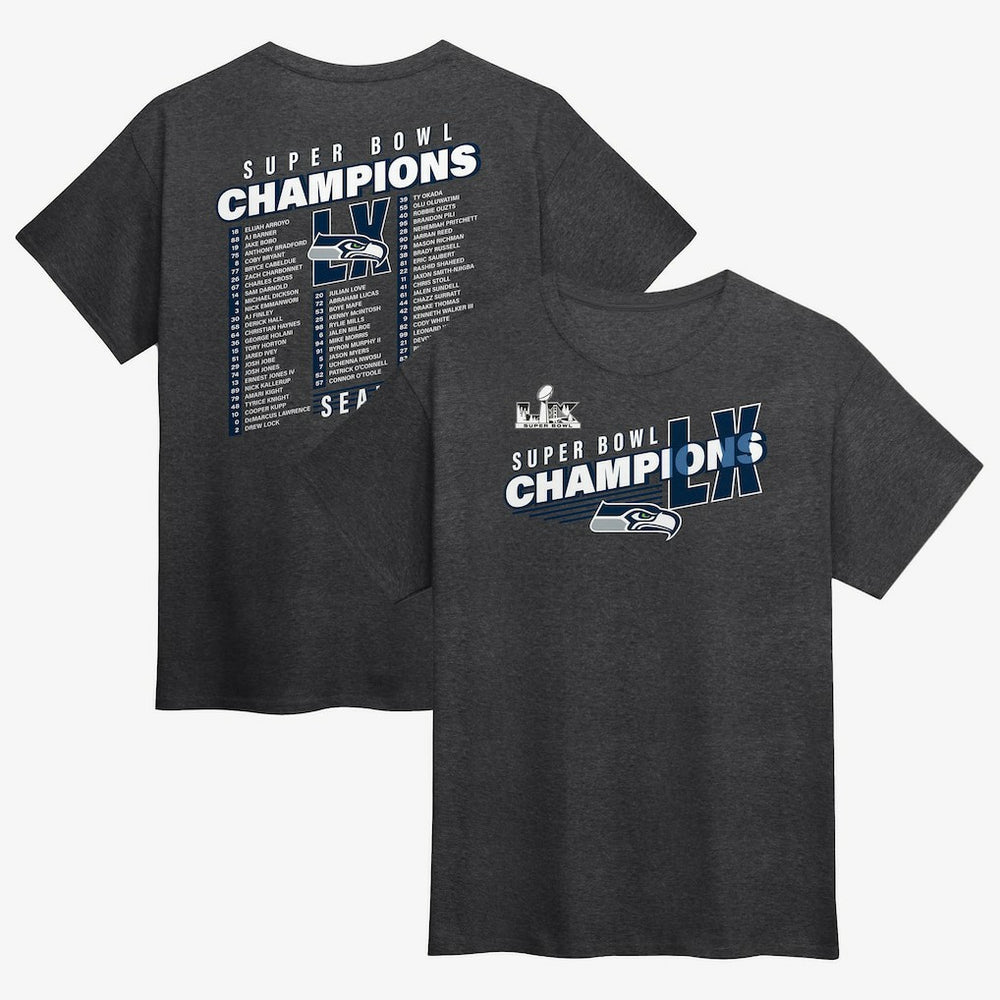 Seattle Seahawks Super Bowl LX Champions Best Teammates Roster T-Shirt - Heather Charcoal T-shirts