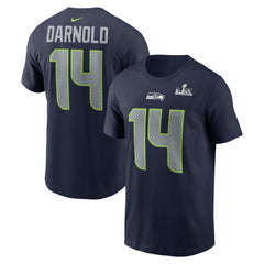 Sam Darnold Seattle Seahawks Super Bowl LX Patch Name & Number T-Shirt - College Navy T-shirts