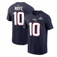 Drake Maye New England Patriots Super Bowl LX Patch Name & Number T-Shirt - Navy T-shirts