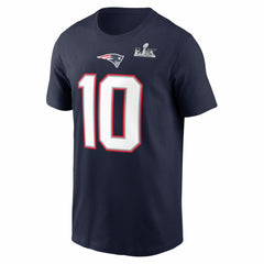 Drake Maye New England Patriots Super Bowl LX Patch Name & Number T-Shirt - Navy T-shirts
