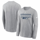 Seattle Seahawks 2025 NFC Champions Locker Room Trophy Collection Long Sleeve T-Shirt - Heather Gray T-shirts