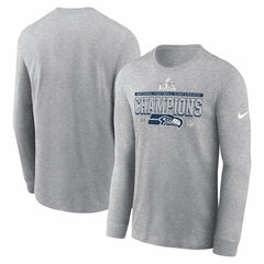 Seattle Seahawks 2025 NFC Champions Locker Room Trophy Collection Long Sleeve T-Shirt - Heather Gray T-shirts