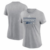 Seattle Seahawks Women's 2025 NFC Champions Locker Room Trophy Collection T-Shirt - Heather Gray T-shirts