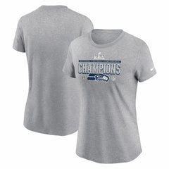 Seattle Seahawks Women's 2025 NFC Champions Locker Room Trophy Collection T-Shirt - Heather Gray T-shirts