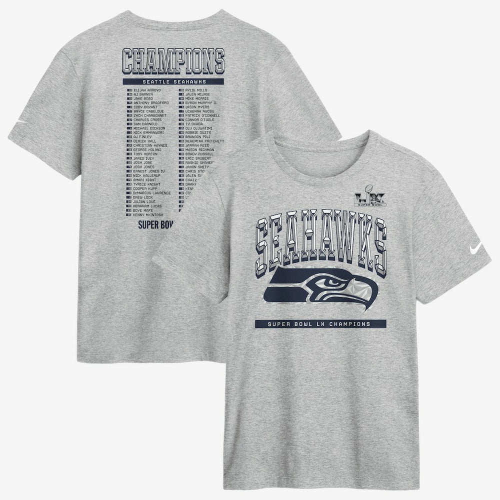 Seattle Seahawks Super Bowl LX Champions Ice Classic Roster T-Shirt - Heather Gray T-shirts