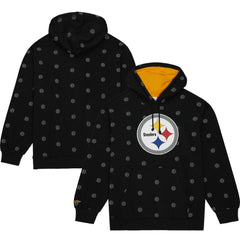 Pittsburgh Steelers Allover Print Fleece Pullover Hoodie - Black Hoodies