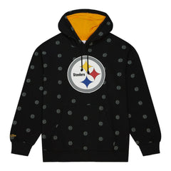 Pittsburgh Steelers Allover Print Fleece Pullover Hoodie - Black Hoodies