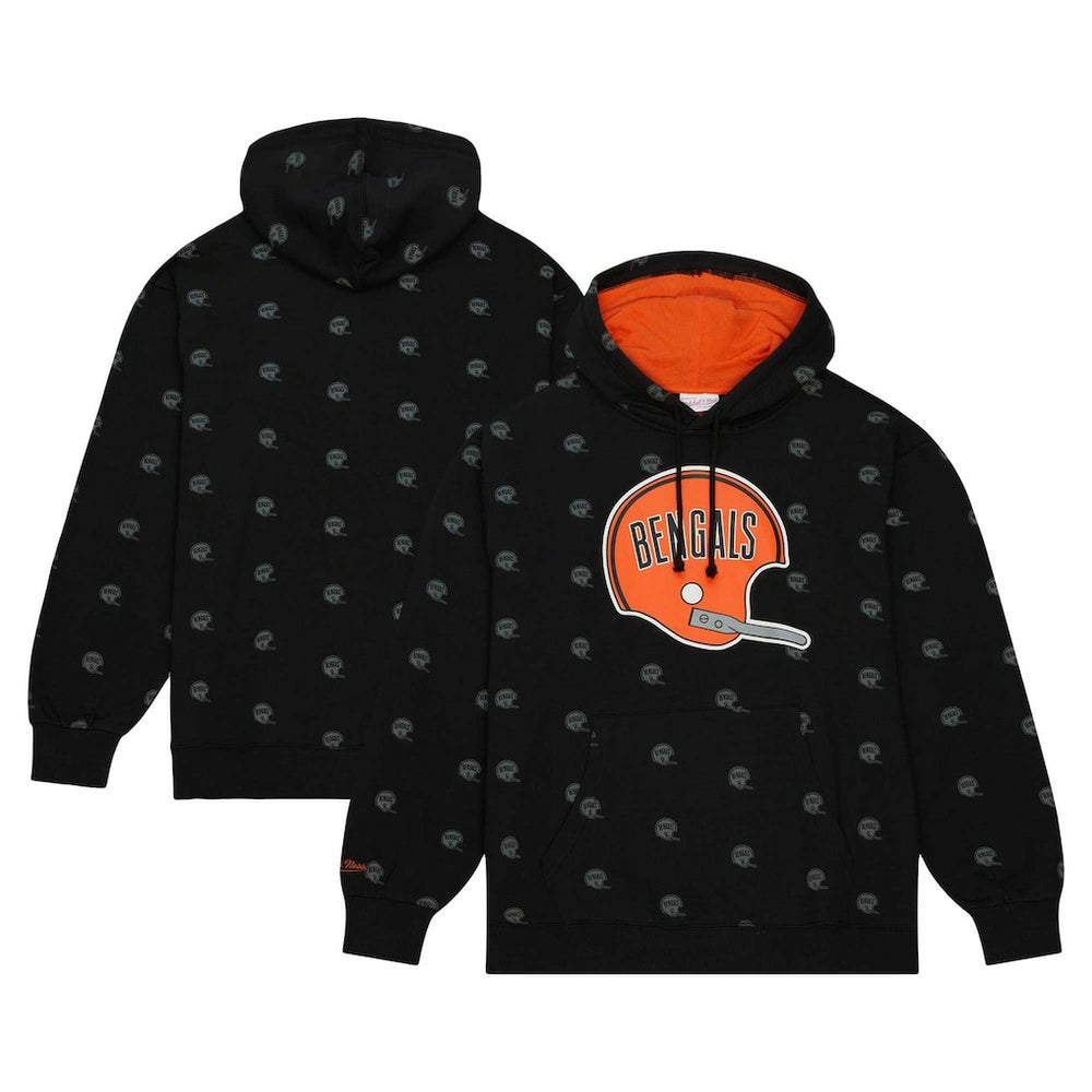 Cincinnati Bengals Allover Print Fleece Pullover Hoodie - Black Hoodies