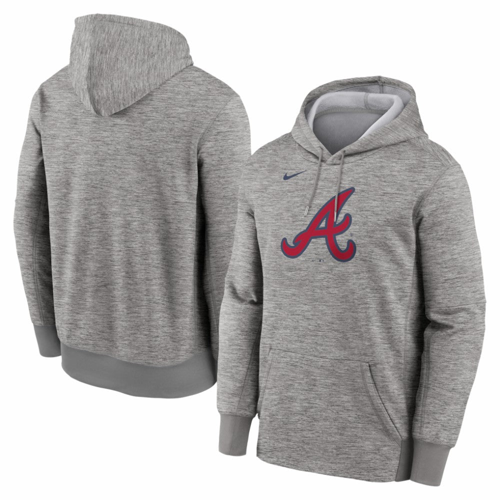 Atlanta Braves Nike Primary Logo Therma Hoodie - Heather Gray Hoodies