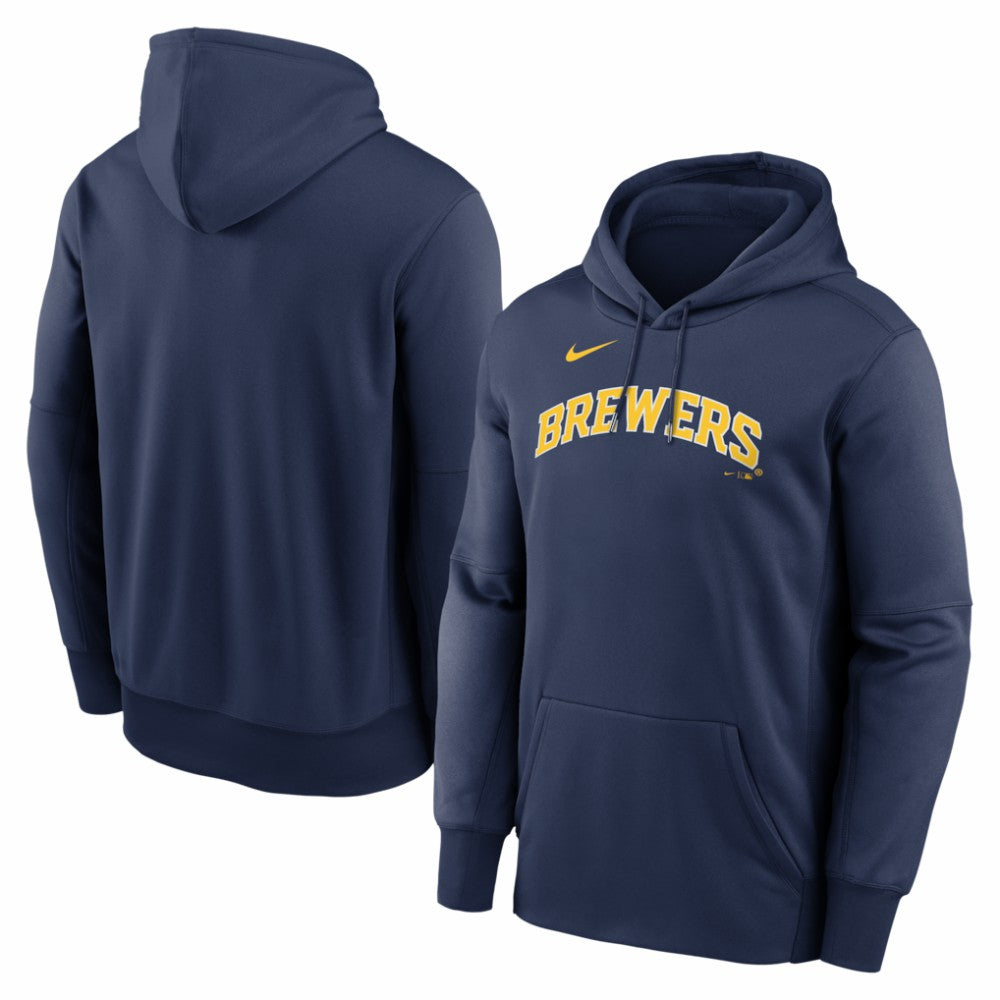 Milwaukee Brewers Nike Primary Wordmark Therma Hoodie - Navy Hoodies