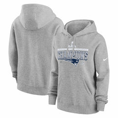 New England Patriots Women's 2025 AFC Champions Locker Room Trophy Collection Club Fleece Hoodie - Heather Gray Hoodies