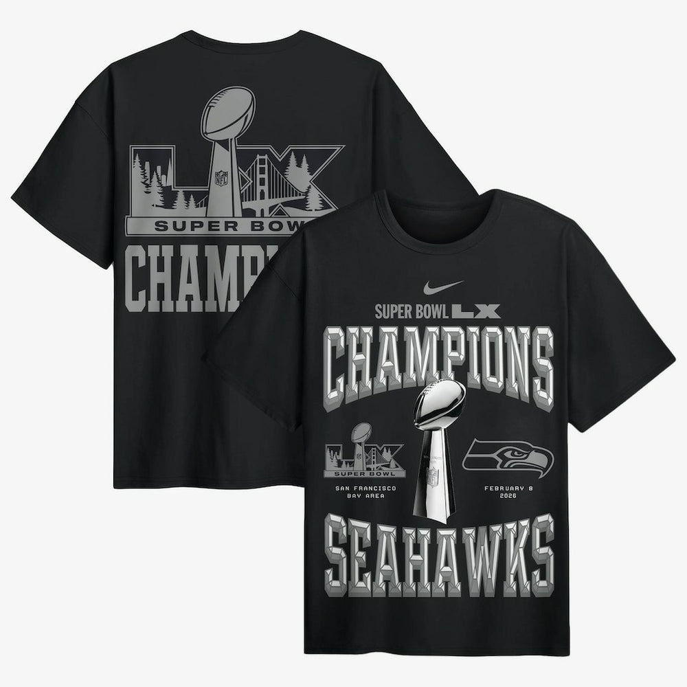 Seattle Seahawks Super Bowl LX Champions Locker Room Trophy Collection Authentic T-Shirt - Black T-shirts