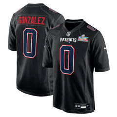 Christian Gonzalez New England Patriots Super Bowl LX Patch Carbon Fashion Game Jersey - Black Jerseys