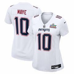 Drake Maye New England Patriots Women's Super Bowl LX Patch Tundra Fashion Game Jersey - White Jerseys