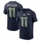 Jaxon Smith-Njigba Seattle Seahawks Super Bowl LX Patch Name & Number T-Shirt - College Navy T-shirts