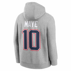 Drake Maye New England Patriots Super Bowl LX Patch Name & Number Hoodie - Heather Gray Hoodies